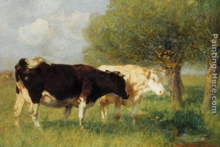 Heirich von Zugel Two Cows in a Meadow